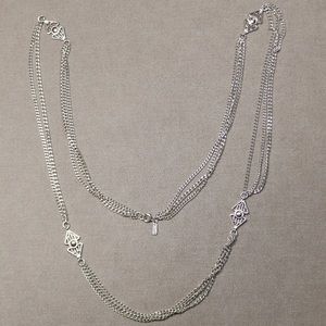 Vintage silver tone Monet double chain long necklace